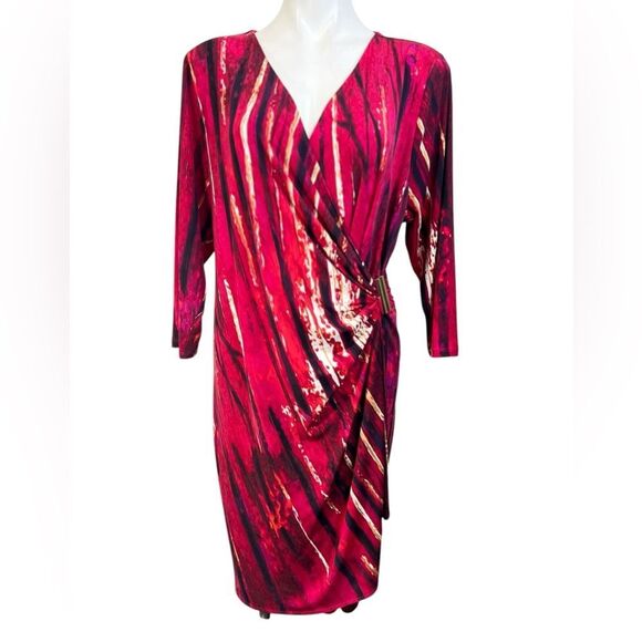 Calvin Klein wrap dress plus 1x pink multicolor 3/4 sleeve knee‎ length office - Picture 2 of 5